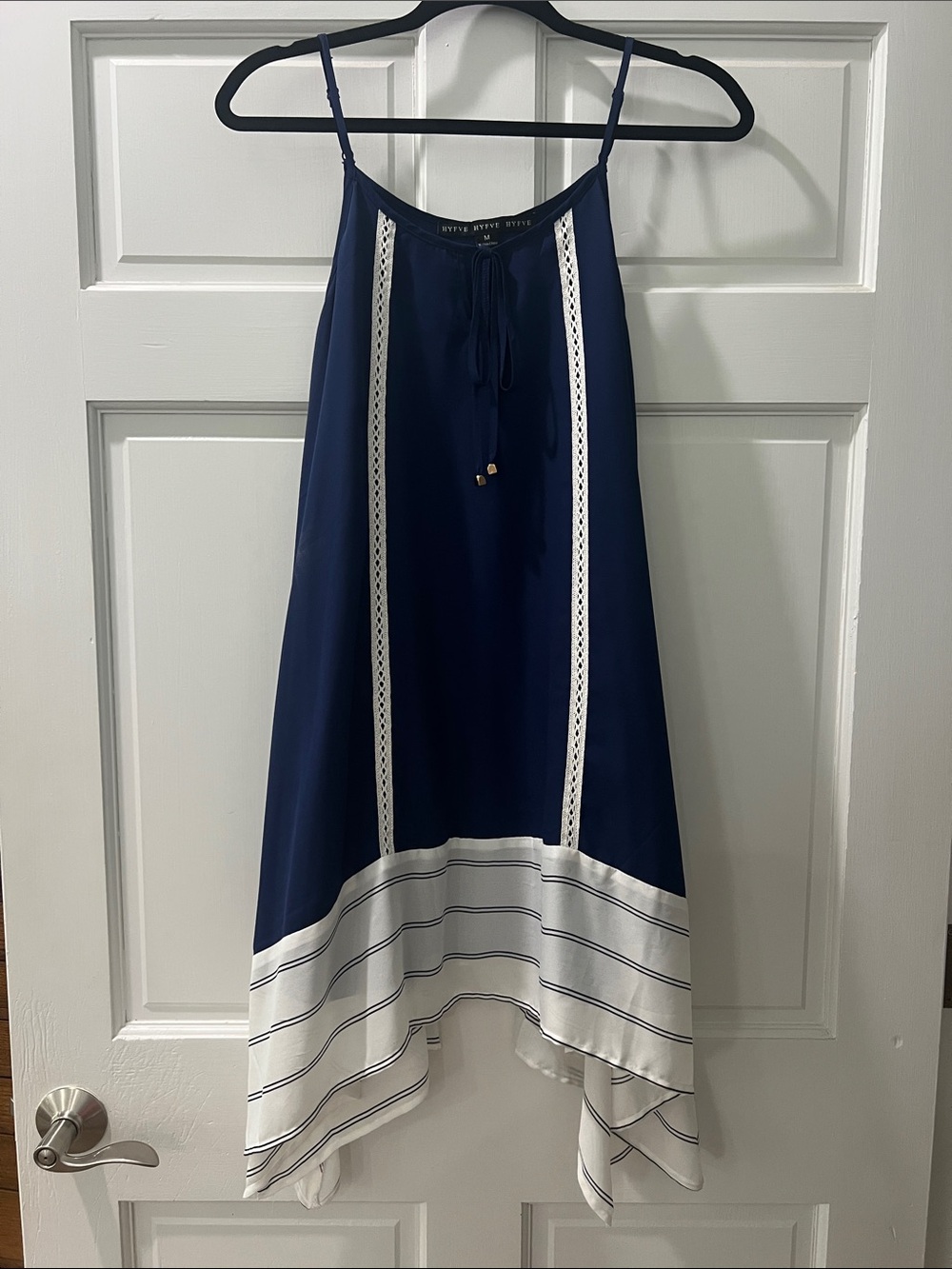 Navy and White Handkerchief Hem High-Low Skirt